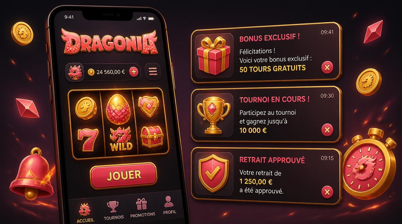 Notifications instantanées depuis Dragonia Casino